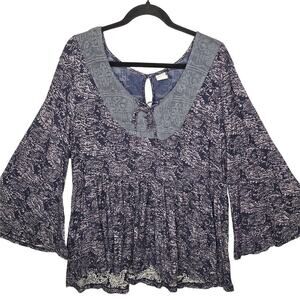 Anthropologie Akemi + Kin Top Marcella Damask Paisley Boho Peasant XL Bell Lace